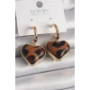 Pirinç Gold Renk 3D Kalp Leopar Desen Model Kadın Küpe