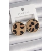 Pirinç Gold Renk Daire Plaka Model Leopar Desenli Kadın Küpe