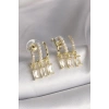 Pirinç Gold Renk İnci Detay Sallantı Zirkon Taşlı Kadın Küpe