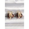 Pirinç Gold Renk Leopar Desen 3D Daire Model Kadın Küpe