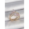 Pirinç Gold Renk Mor Damla Zirkon Taşlı Taç Model Kadın Yüzük