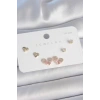 Pirinç Gold Renk Pembe Zirkon Taşlı Kalp Model 925 Ayar Gümüş Çivi Kadın Küpe Seti