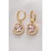 Pirinç Gold Renk Pembe Zirkon Taşlı Yıldız Detay Ay Küpe