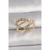 Pirinç Gold Renk Zirkon Taşlı Ayarlanabilir Kadın Yüzük