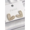 Pirinç Gold Renk Zirkon Taşlı Kalp Model Kadın Küpe