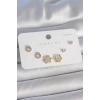 Pirinç Gold Renk Zirkon Taşlı Kar Tanesi Model 925 Ayar Gümüş Çivi Kadın Küpe Seti