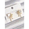 Pirinç Gold Renk Zirkon Taşlı Kurdele Model Kadın Küpe