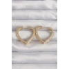Pirinç Gold Renk Zirkon Taşlı Motifli Kalp Küpe
