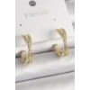 Pirinç Gold Renk Zirkon Taşlı Sarmal Halka Model Kadın Küpe