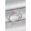 Pirinç Gümüş Renk Beyaz Mineli Pembe Zirkon Taşlı Çiçek Model Kadın Yüzük