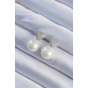 Pirinç Gümüş Renk Zirkon Taşlı Kalp Model İnci Tasarım Kadın Küpe