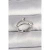 Pirinç Gümüş Renk Zirkon Taşlı Kelebek Figürlü Ayarlanabilir Yüzük