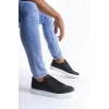 SLW165 Elite Bağcıklı Cilt Erkek Günlük Sneaker Ayakkabı BT - Siyah
