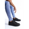 SLW165 Elite Bağcıklı Cilt Erkek Günlük Sneaker Ayakkabı ST - Siyah