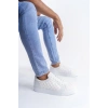 SLW166 Prestige Bağcıklı Cilt Kapitone Desenli Erkek Günlük Sneaker Ayakkabı BT - Beyaz