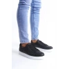 SLW166 Prestige Bağcıklı Cilt Kapitone Desenli Erkek Günlük Sneaker Ayakkabı BT - Siyah