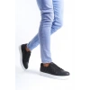 SLW166 Prestige Bağcıklı Cilt Kapitone Desenli Erkek Günlük Sneaker Ayakkabı BT - Siyah
