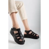 Toten Siyah Cilt Kemerli Sandalet