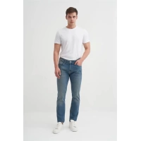 0704 Parker Normal Bel Dar Paça Slim Fit Erkek Kot Pantolon Mavi