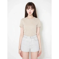 15339774 Likralı Fitilli Slim Fit Kadın T-Shirt Bej