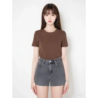 15339774 Likralı Fitilli Slim Fit Kadın T-Shirt Kahve