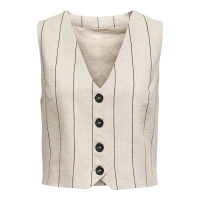 15344755 Kolsuz Keten Kadın Yelek Çizgili Bej