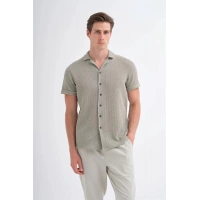 2002 Örme Apaş Yaka Kısa Kollu Erkek Gömlek Bej