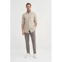 2024 Uzun Kollu Müslin Kumaş Erkek Gömlek Bej