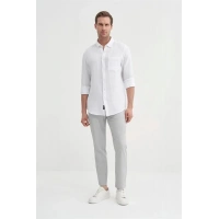 2024 Uzun Kollu Müslin Kumaş Erkek Gömlek Beyaz