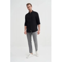 2024 Uzun Kollu Müslin Kumaş Erkek Gömlek Siyah