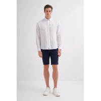 2037 Regular Fit Uzun Kollu Saf Keten Erkek Gömlek Beyaz