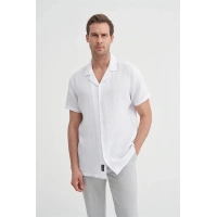 2039 Kısa Kollu Apaş Yaka Müslin Kumaş Erkek Gömlek Beyaz