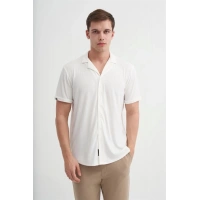 2041 Apaş Yaka Viskon Kumaş Kısa Kollu Erkek Gömlek BEYAZ