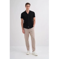 2041 Apaş Yaka Viskon Kumaş Kısa Kollu Erkek Gömlek SİYAH