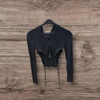 23Y23170 V Dik Yaka Bel Dekolteli Crop