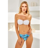 254217 Biye Detaylı Soft Straplez Bikini Takımı Mavi