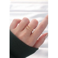2li Görünümlü Su Yolu Tasarımlı Gold Renk Ayarlanabilir Yüzük