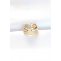 2li Görünümlü Zirkon Taşlı Gold Renk Ayarlanabilir Bombe Yüzük