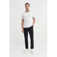 3013 Bisiklet Yaka Bel ve Kol Lastikli Triko Erkek T-Shirt BEYAZ