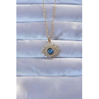 316L Altın Renk Zirkon Taşlı Nazarlı Göz Kolye