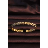 316L Çelik Altın Renk Kalın Yassı Örgü Model Erkek Bileklik