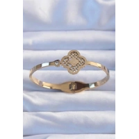 316L Çelik Altın Renk Zirkon Taşlı Simli Yonca Kelepçe