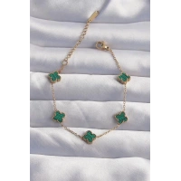 316L Çelik Baby Boy Gold Renk Çizgili Yeşil Mineli Yonca Bileklik