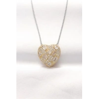 316L Çelik Çift Renk Zirkon Taşlı Kalp Kolye