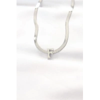 316L Çelik F Harfli Silver Renk İtalyan Zincirli Kolye