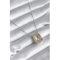 316L Çelik Gold Gümüş Renk Kare Model Zirkon Taş Detay Kadın Kolye