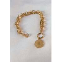316L Çelik Gold Renk 2li Zincir Model Çeyrek Altınlı Kadın Bileklik