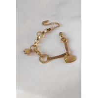 316L Çelik Gold Renk 2li Zincir Model Zirkon Taş Detay Kadın Bileklik