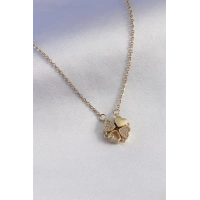 316L Çelik Gold Renk Açılır Yonca Model Zirkon Taşlı Kadın Kolye