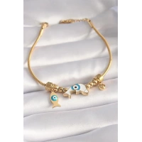 316L Çelik Gold Renk Balık Figür Nazar Boncuk İşleme Kadın Bileklik